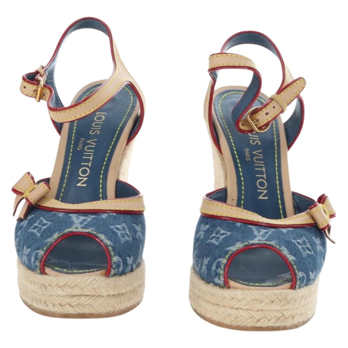 LOUIS VUITTON Monogram Denim Espadrille Sandals Blue LV Auth ar14173V