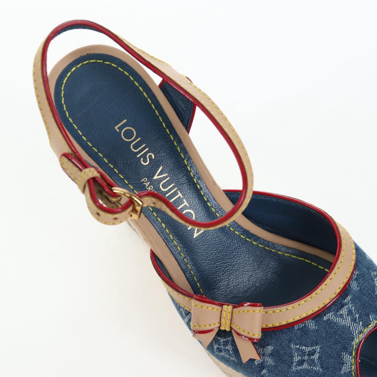 LOUIS VUITTON Monogram Denim Espadrille Sandals Blue LV Auth ar14173V