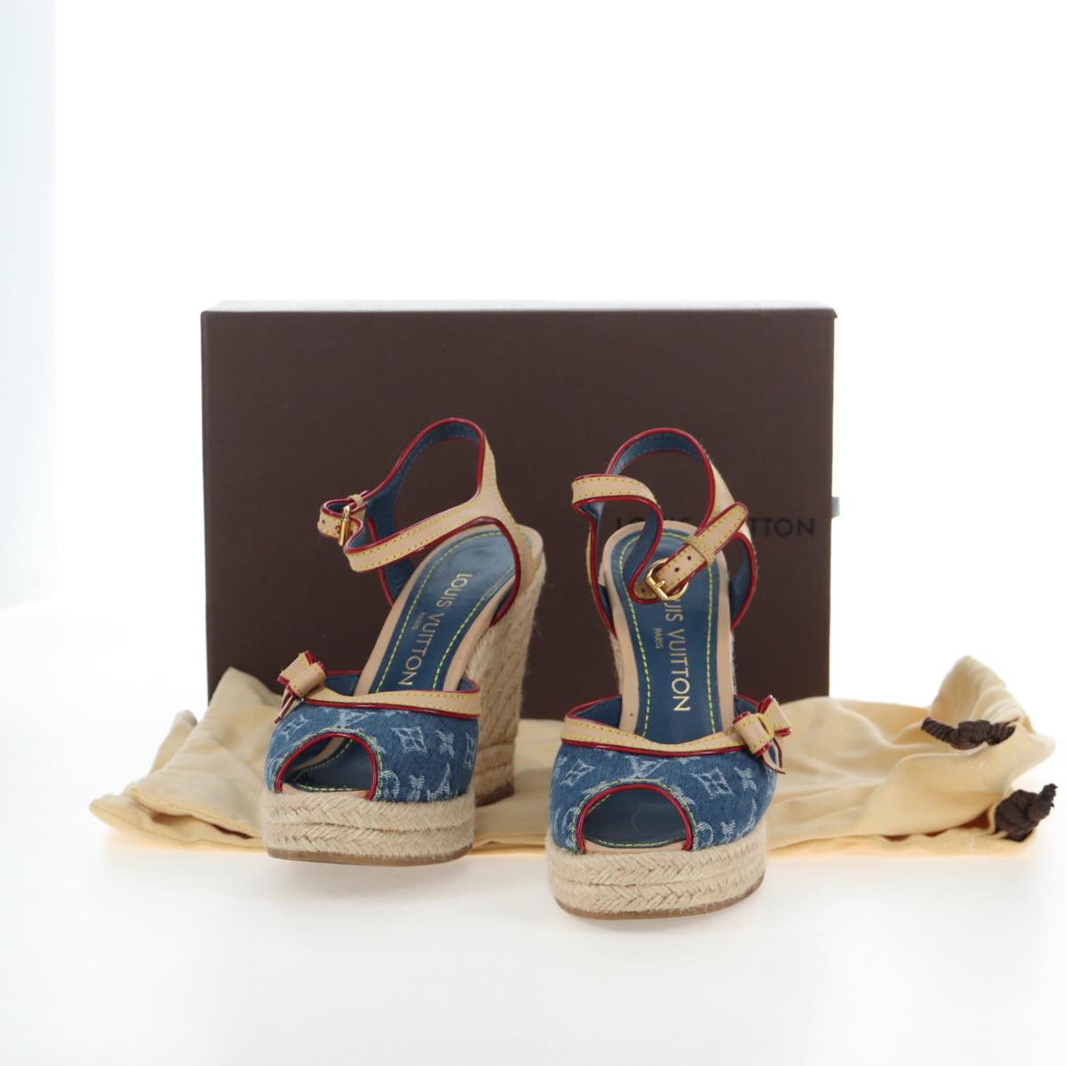 LOUIS VUITTON Monogram Denim Espadrille Sandals Blue LV Auth ar14173V