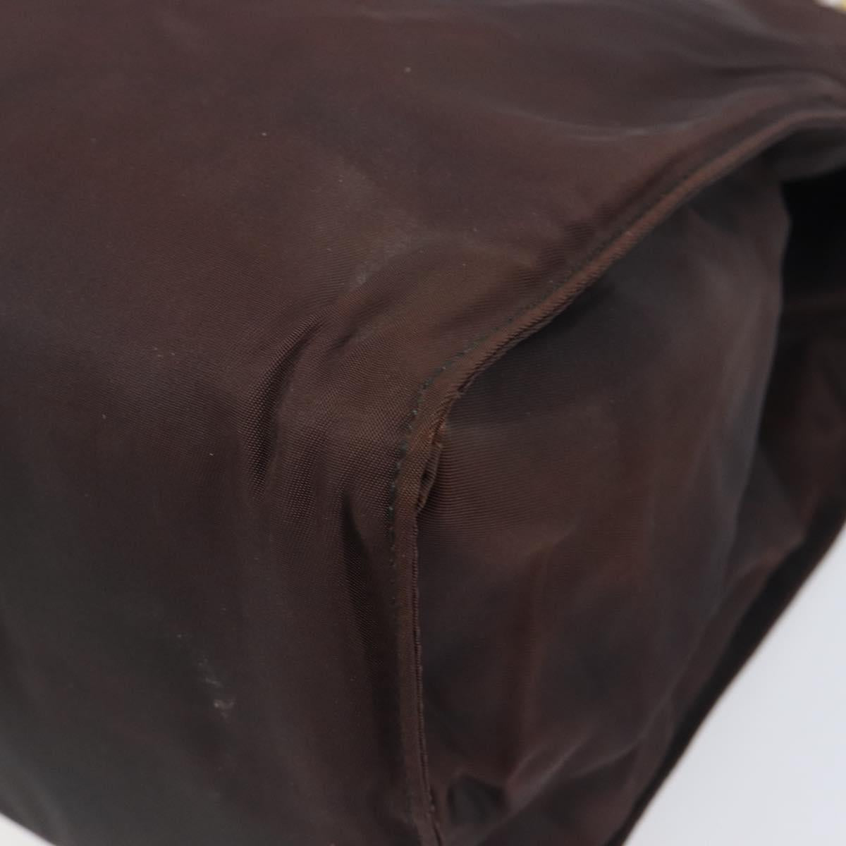 PRADA Hand Bag Nylon Brown Gold Tone Auth ar14174