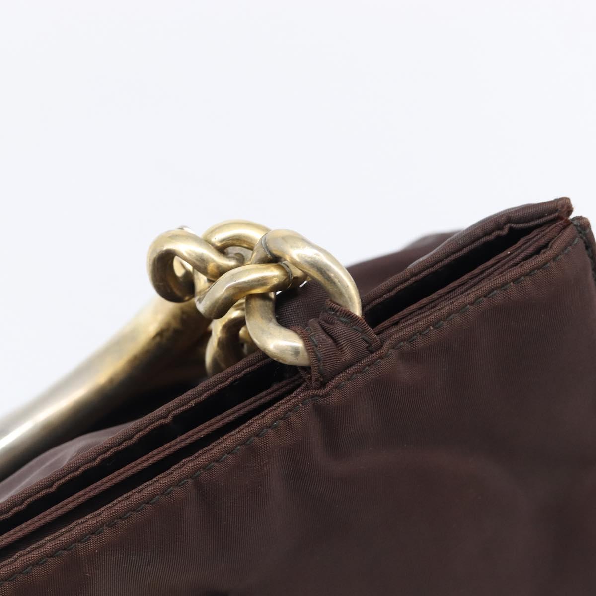 PRADA Hand Bag Nylon Brown Gold Tone Auth ar14174