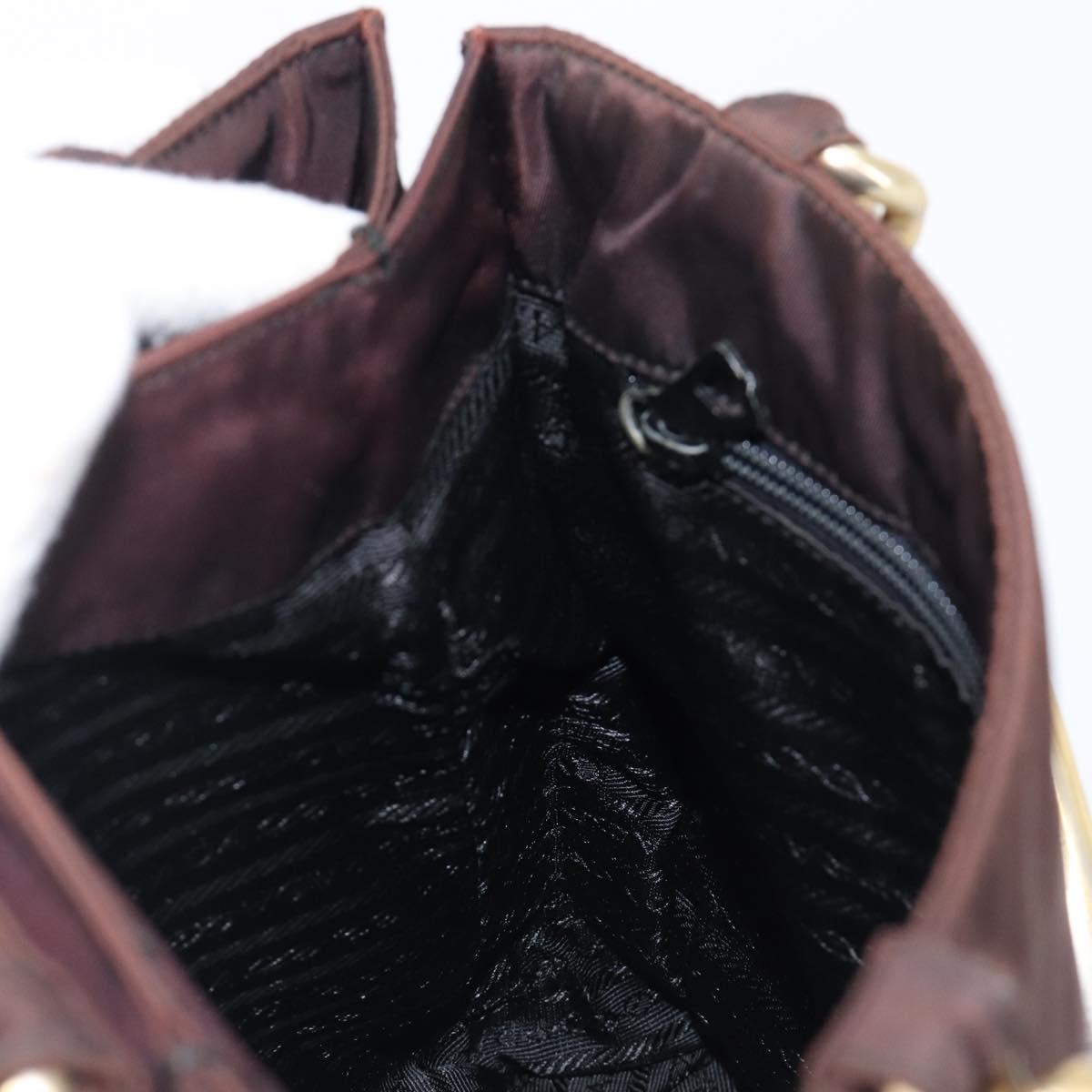PRADA Hand Bag Nylon Brown Gold Tone Auth ar14174