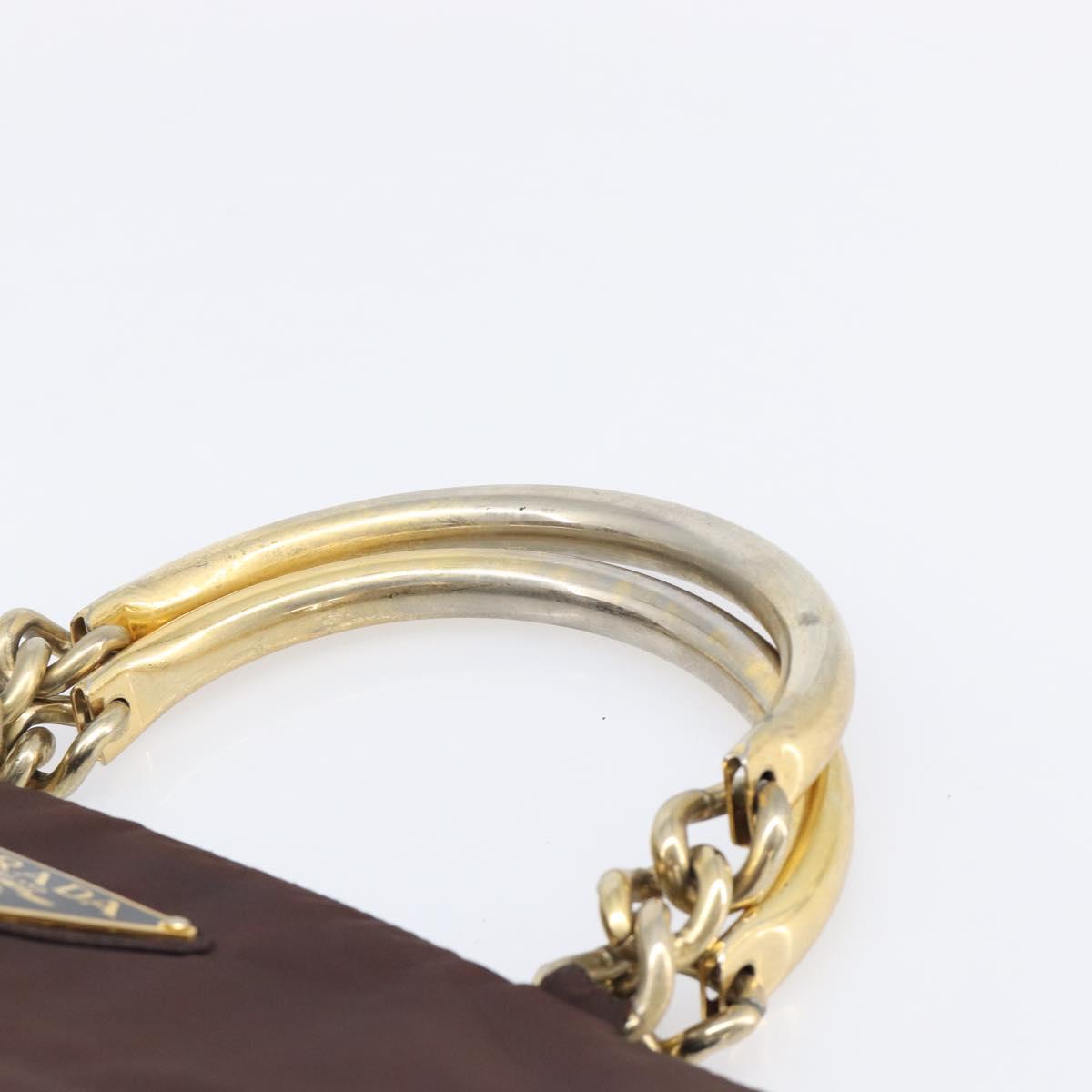 PRADA Hand Bag Nylon Brown Gold Tone Auth ar14174