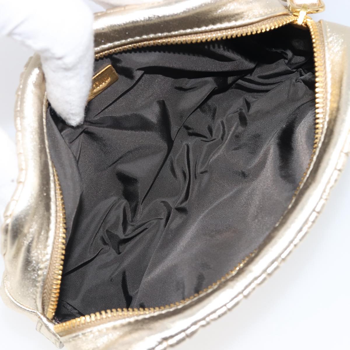 Miu Miu Matelasse Pouch Leather Gold Auth ar14176V
