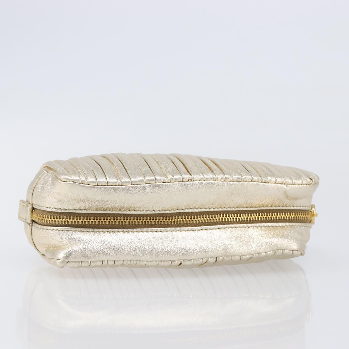 Miu Miu Matelasse Pouch Leather Gold Auth ar14176V