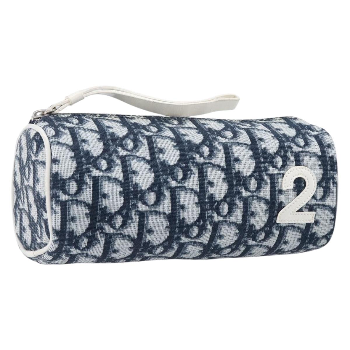 Christian Dior Trotter Pouch PVC Leather Navy Silver Auth ar14178
