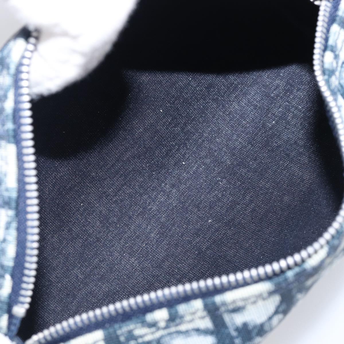 Christian Dior Trotter Pouch PVC Leather Navy Silver Auth ar14178