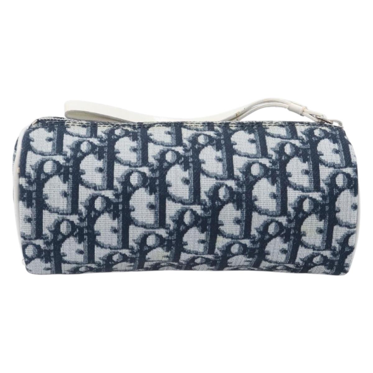 Christian Dior Trotter Pouch PVC Leather Navy Silver Auth ar14178