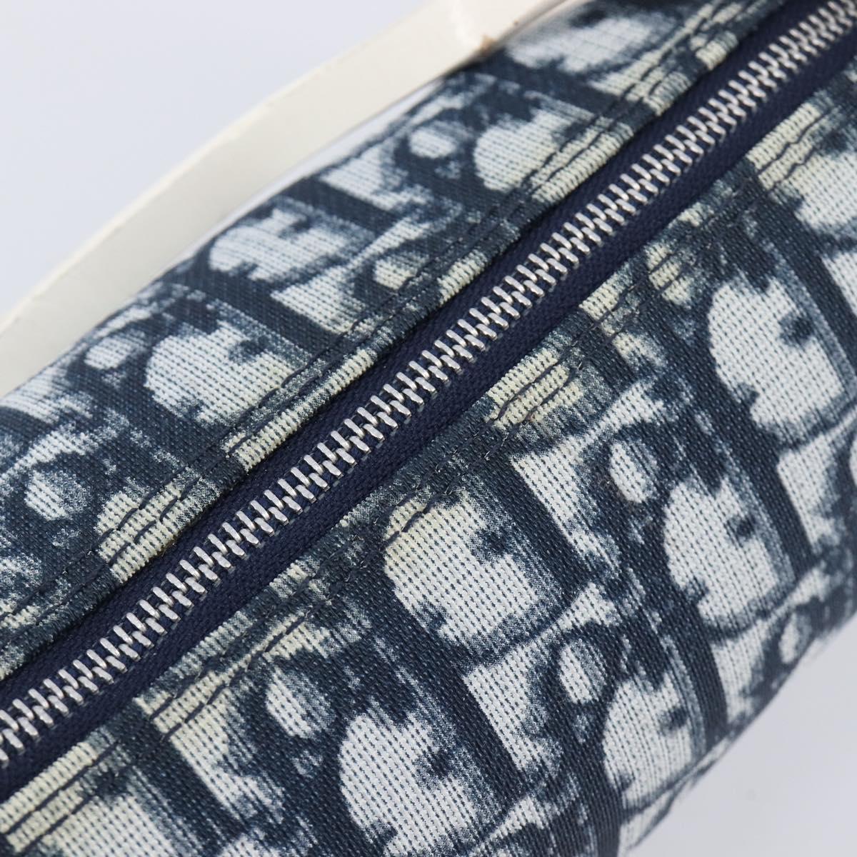 Christian Dior Trotter Pouch PVC Leather Navy Silver Auth ar14178