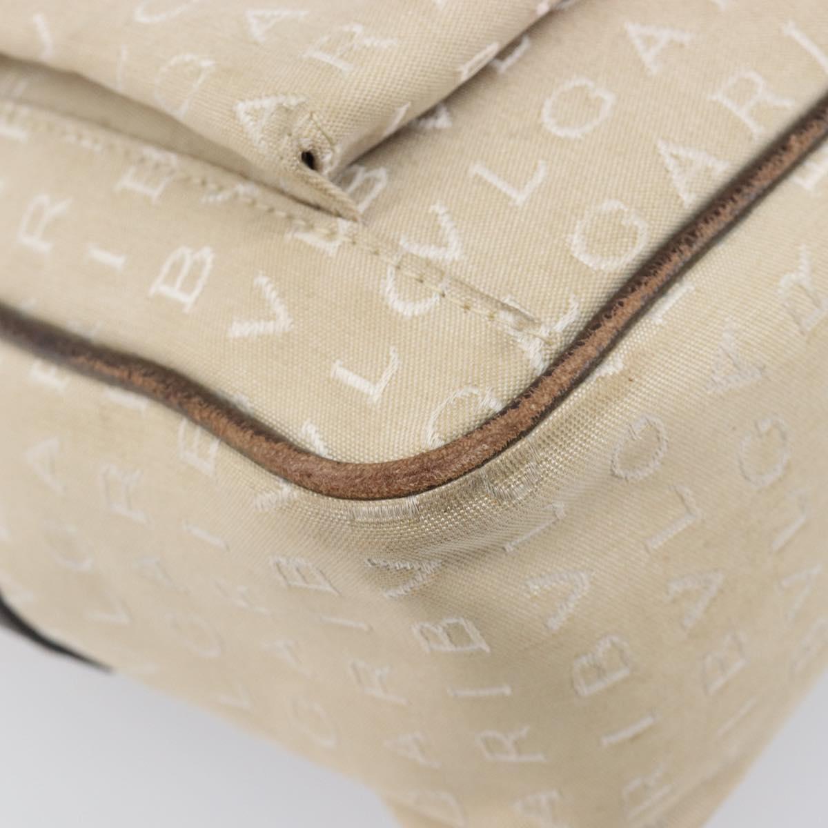 BVLGARI Tote Bag Canvas Beige Silver Auth ar14179