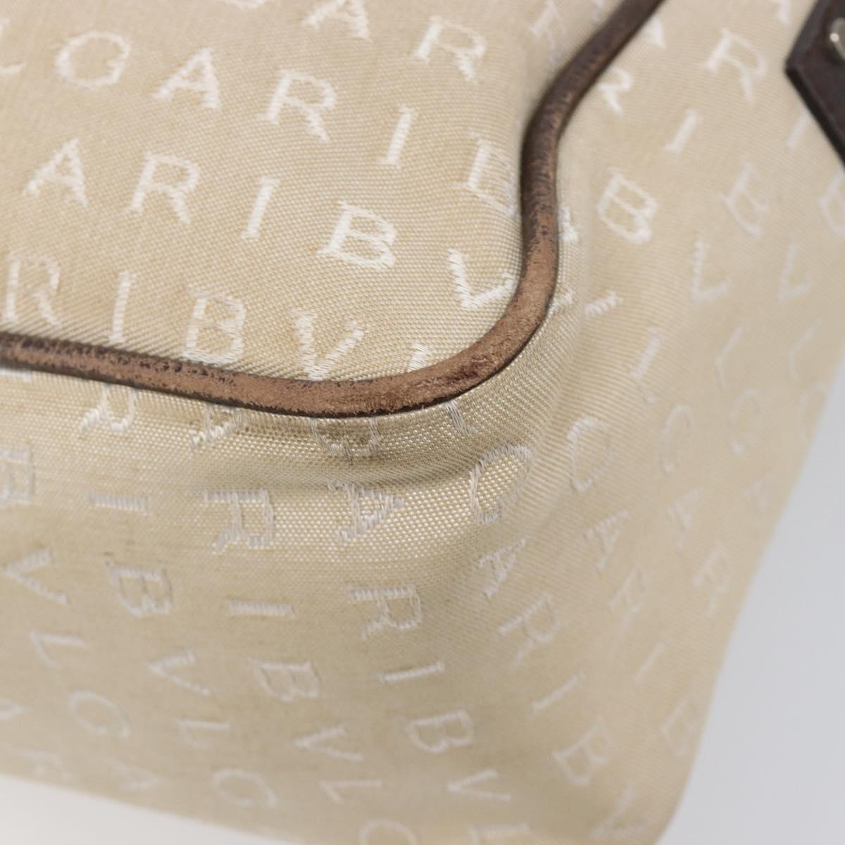 BVLGARI Tote Bag Canvas Beige Silver Auth ar14179