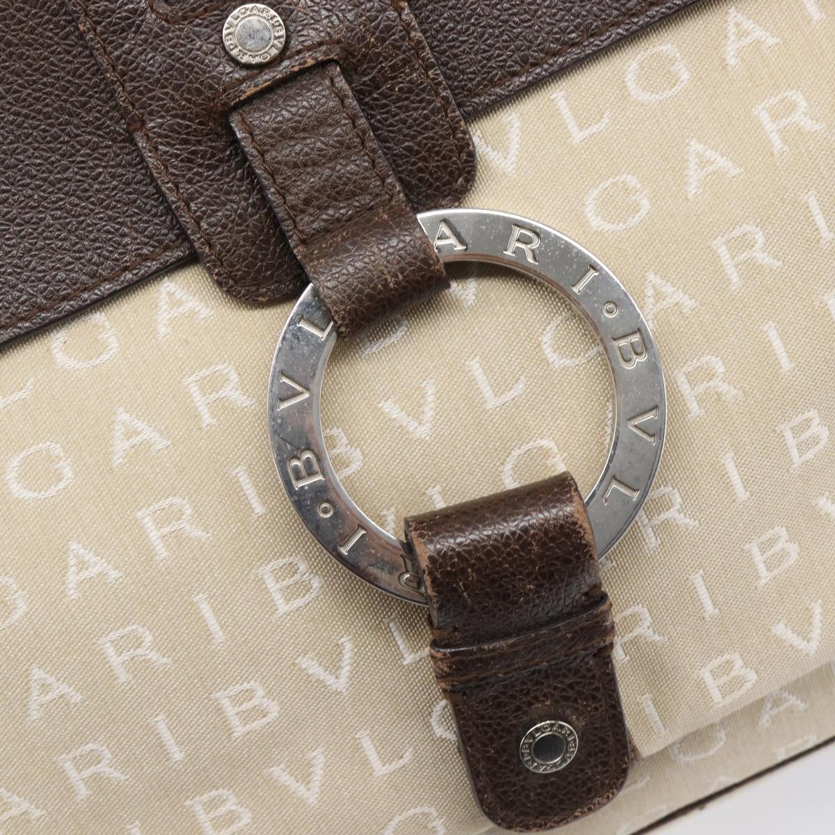 BVLGARI Tote Bag Canvas Beige Silver Auth ar14179