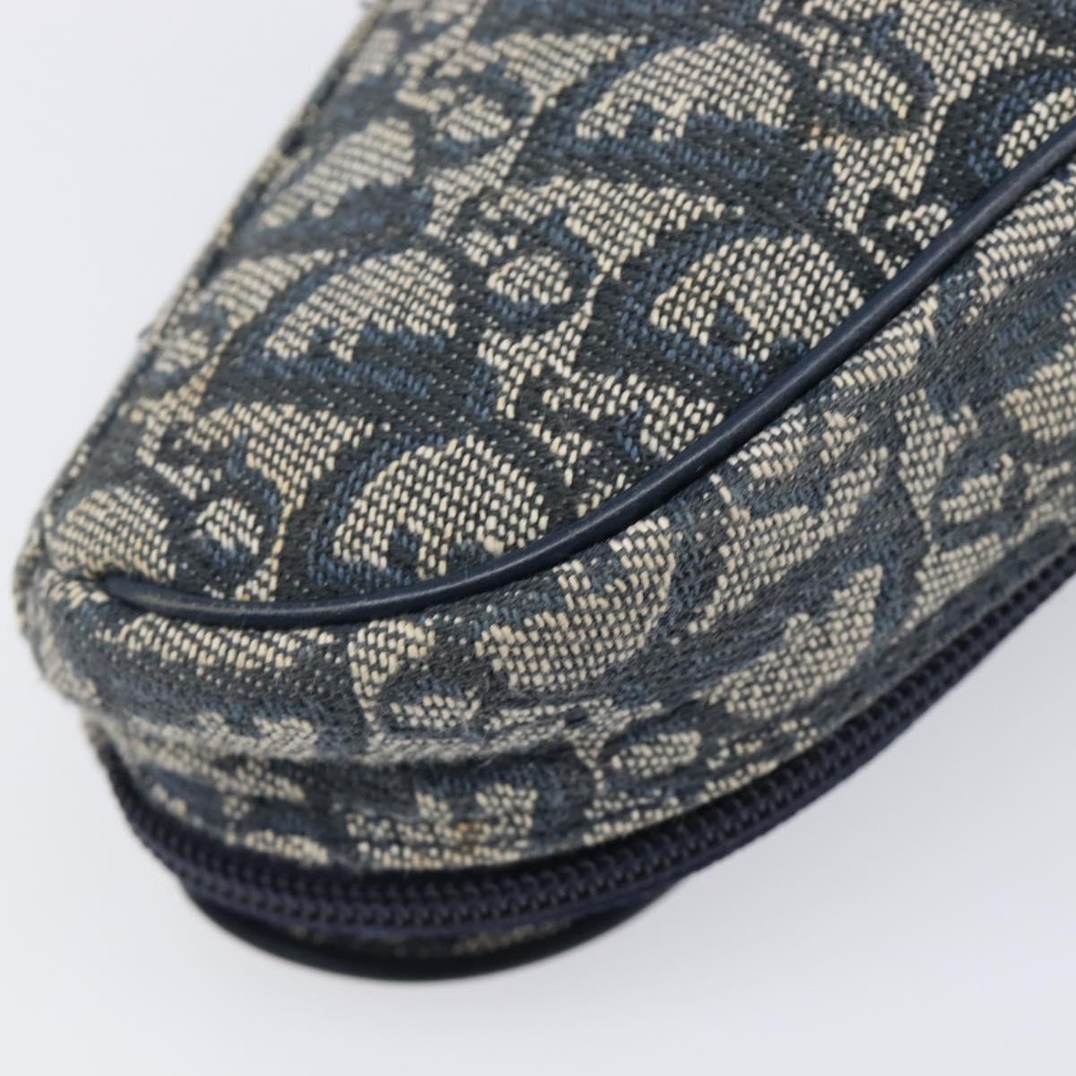 Christian Dior Trotter Canvas Saddle Pouch Navy Gold Tone Auth ar14184