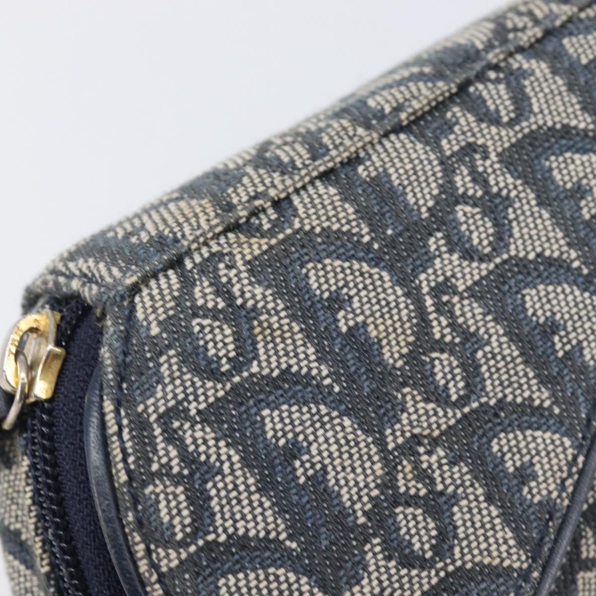 Christian Dior Trotter Canvas Saddle Pouch Navy Gold Tone Auth ar14184