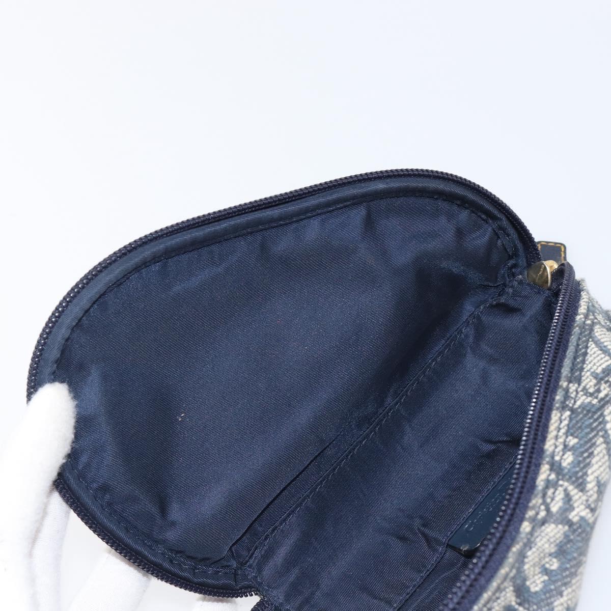 Christian Dior Trotter Canvas Saddle Pouch Navy Gold Tone Auth ar14184