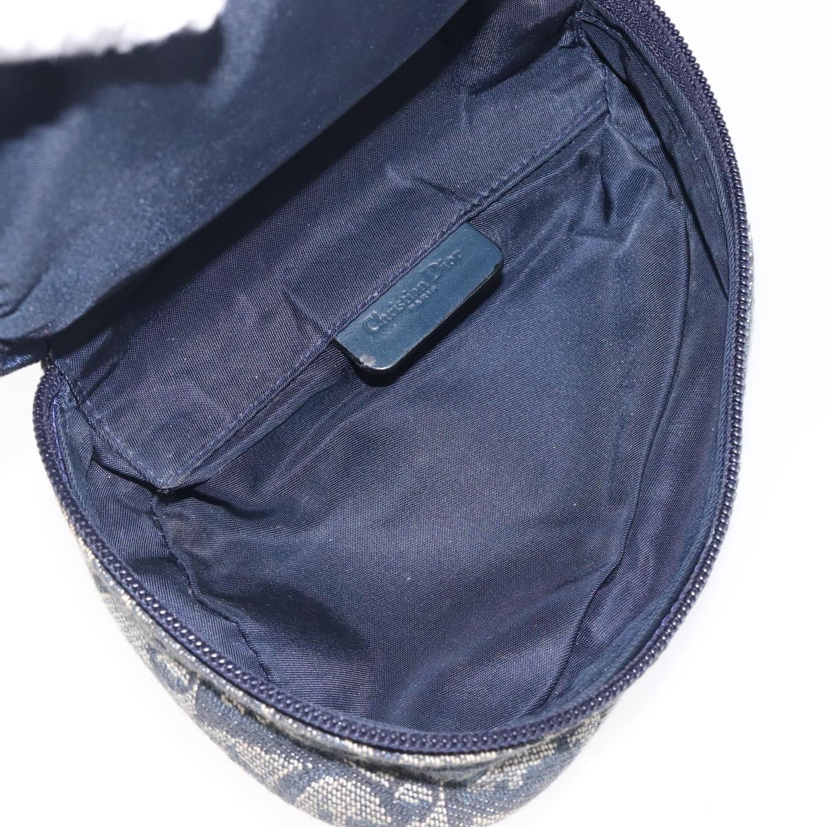 Christian Dior Trotter Canvas Saddle Pouch Navy Gold Tone Auth ar14184