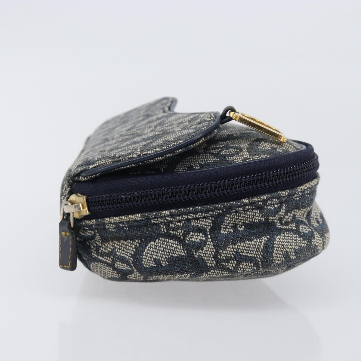 Christian Dior Trotter Canvas Saddle Pouch Navy Gold Tone Auth ar14184