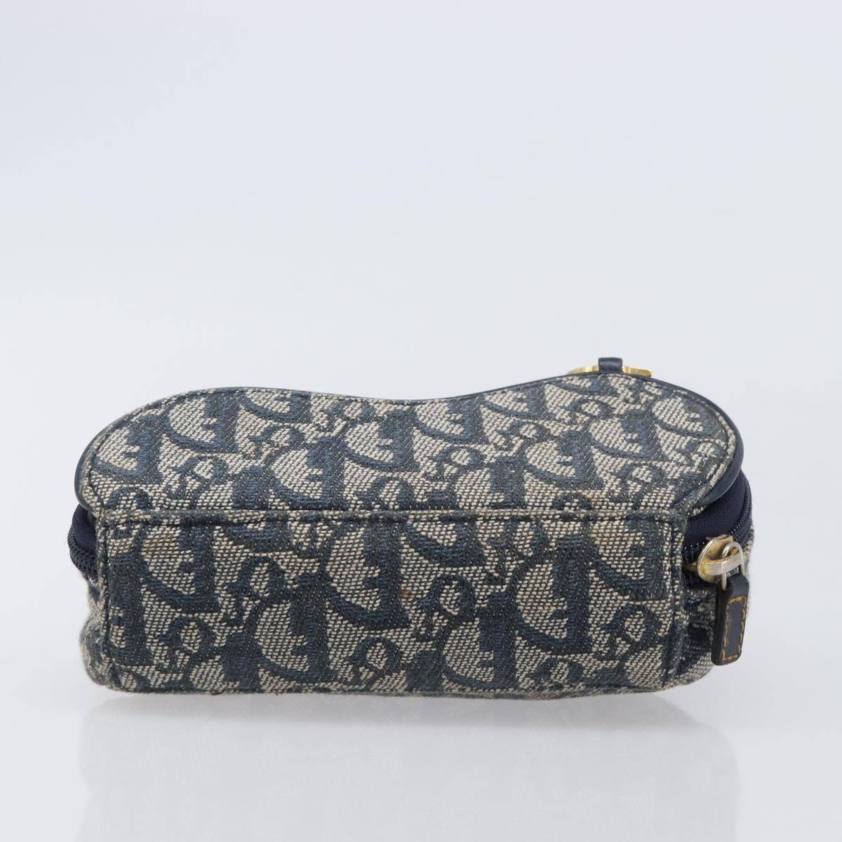 Christian Dior Trotter Canvas Saddle Pouch Navy Gold Tone Auth ar14184
