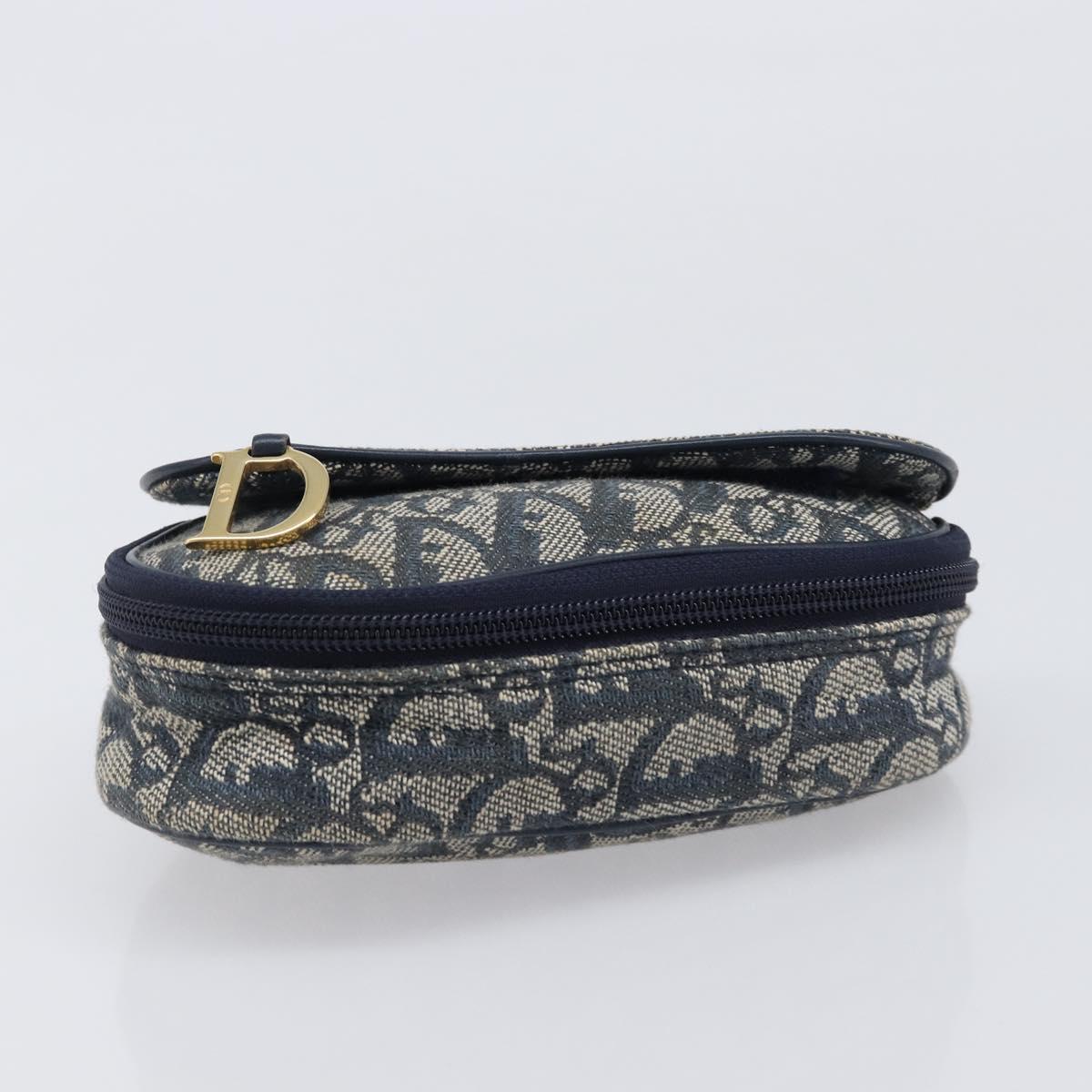 Christian Dior Trotter Canvas Saddle Pouch Navy Gold Tone Auth ar14184