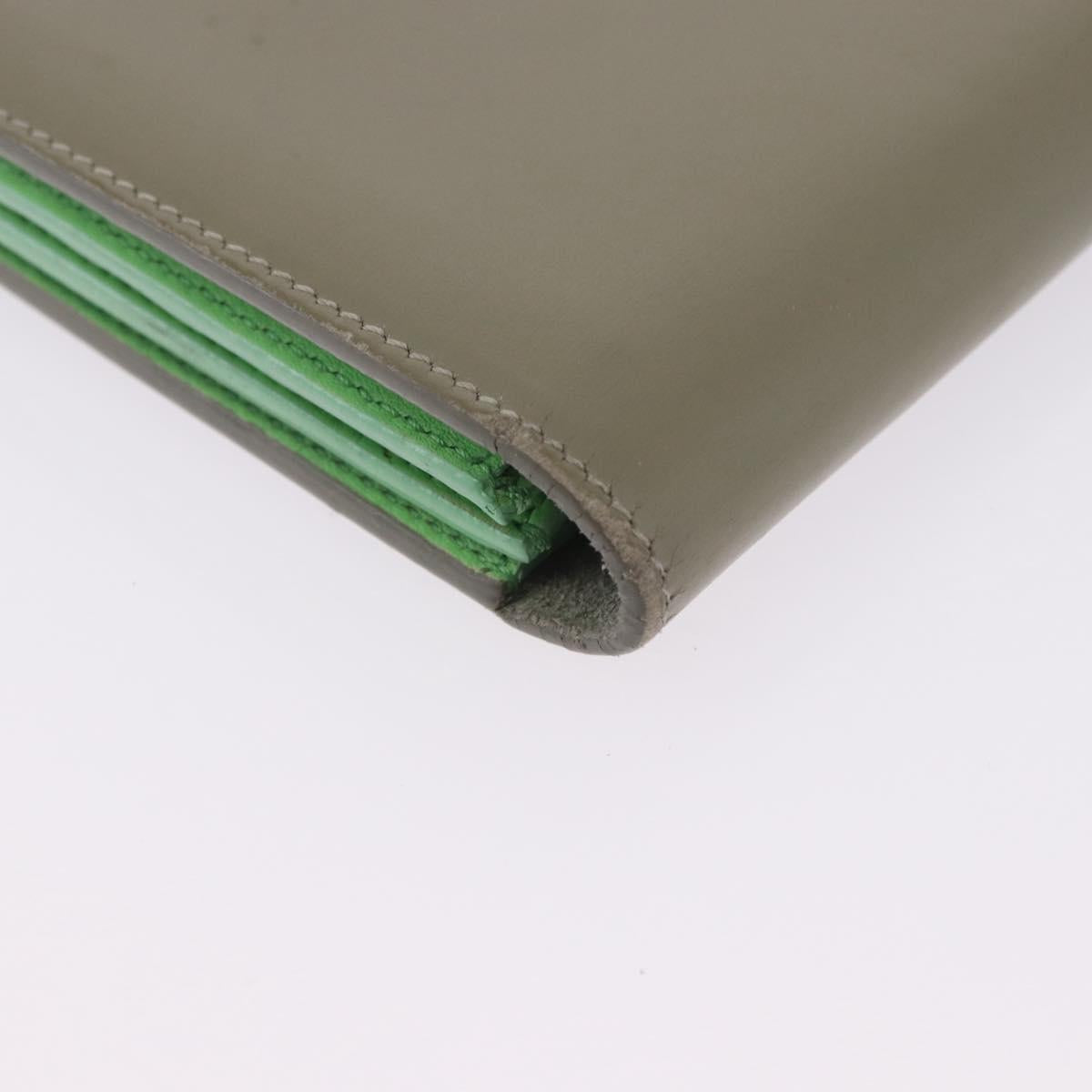 CELINE Bifold Wallet Leather Beige Green Auth ar14185