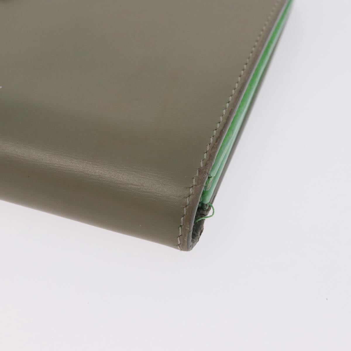 CELINE Bifold Wallet Leather Beige Green Auth ar14185