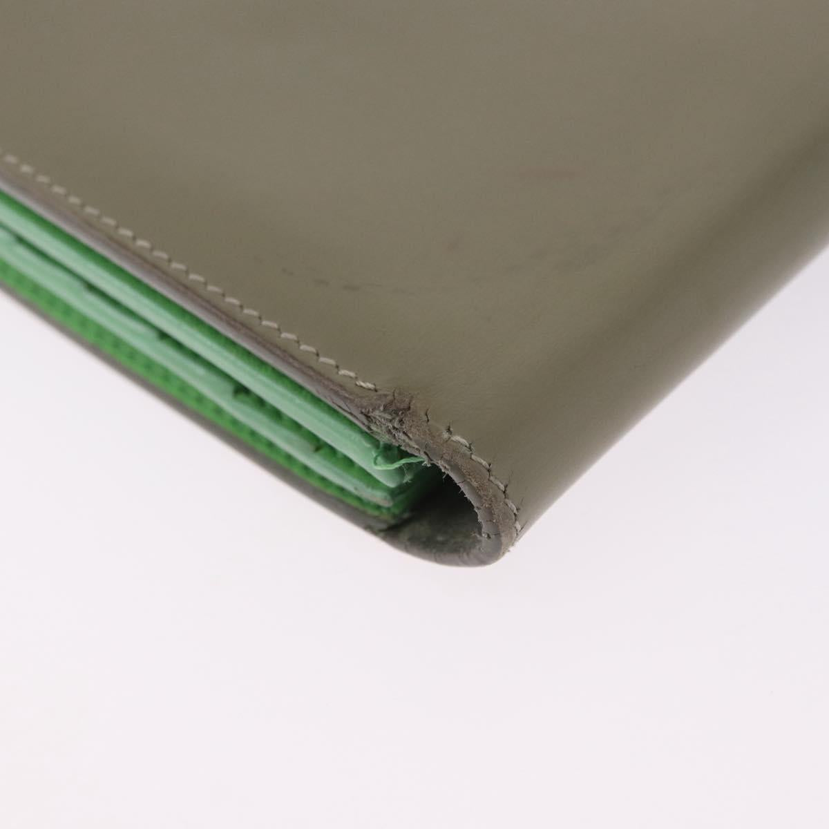 CELINE Bifold Wallet Leather Beige Green Auth ar14185