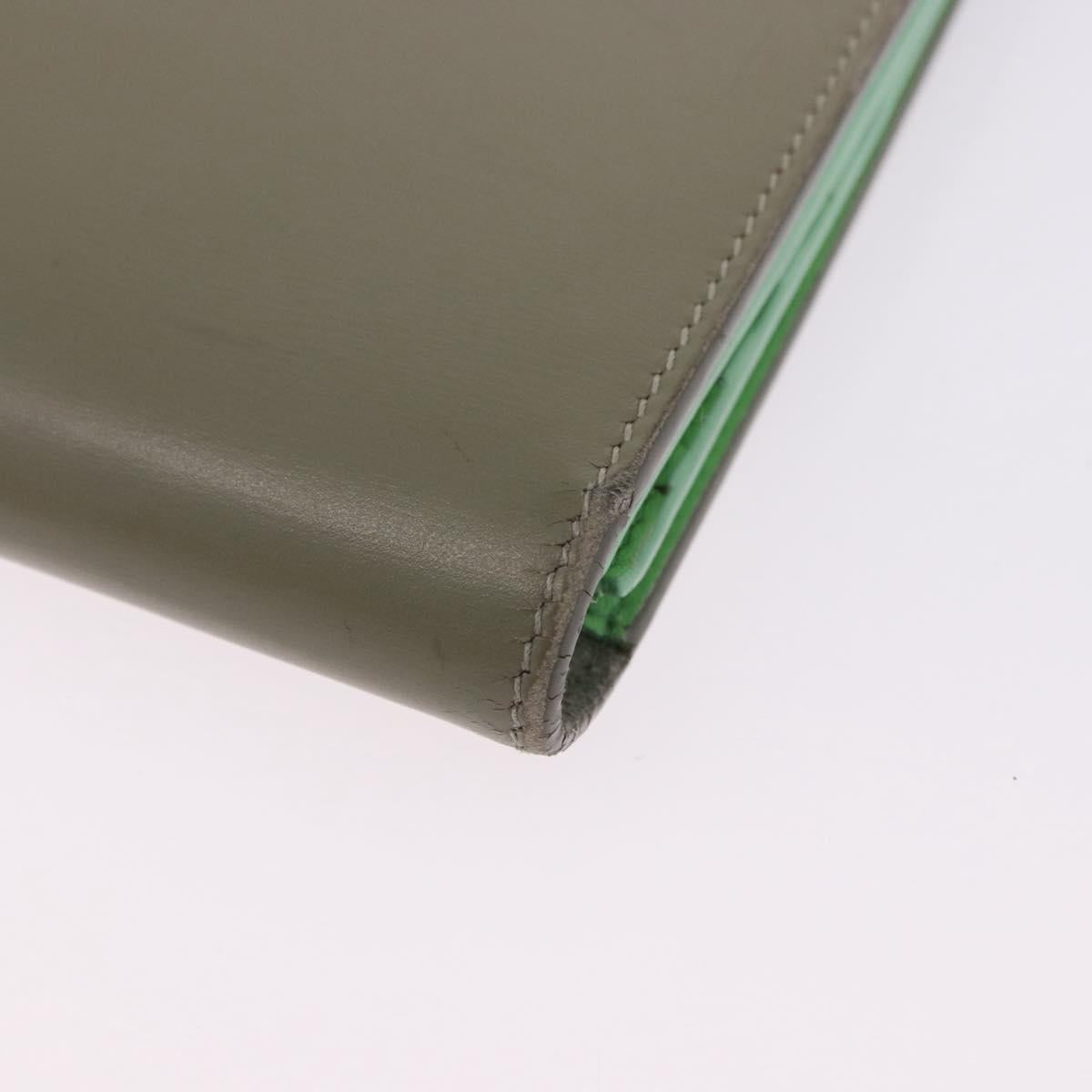 CELINE Bifold Wallet Leather Beige Green Auth ar14185