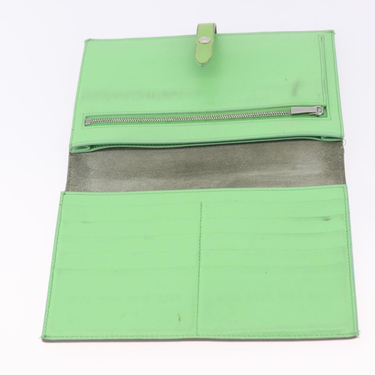 CELINE Bifold Wallet Leather Beige Green Auth ar14185