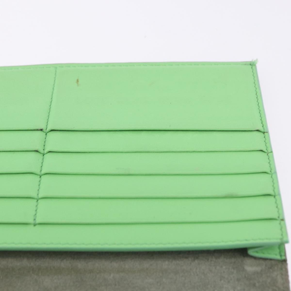 CELINE Bifold Wallet Leather Beige Green Auth ar14185