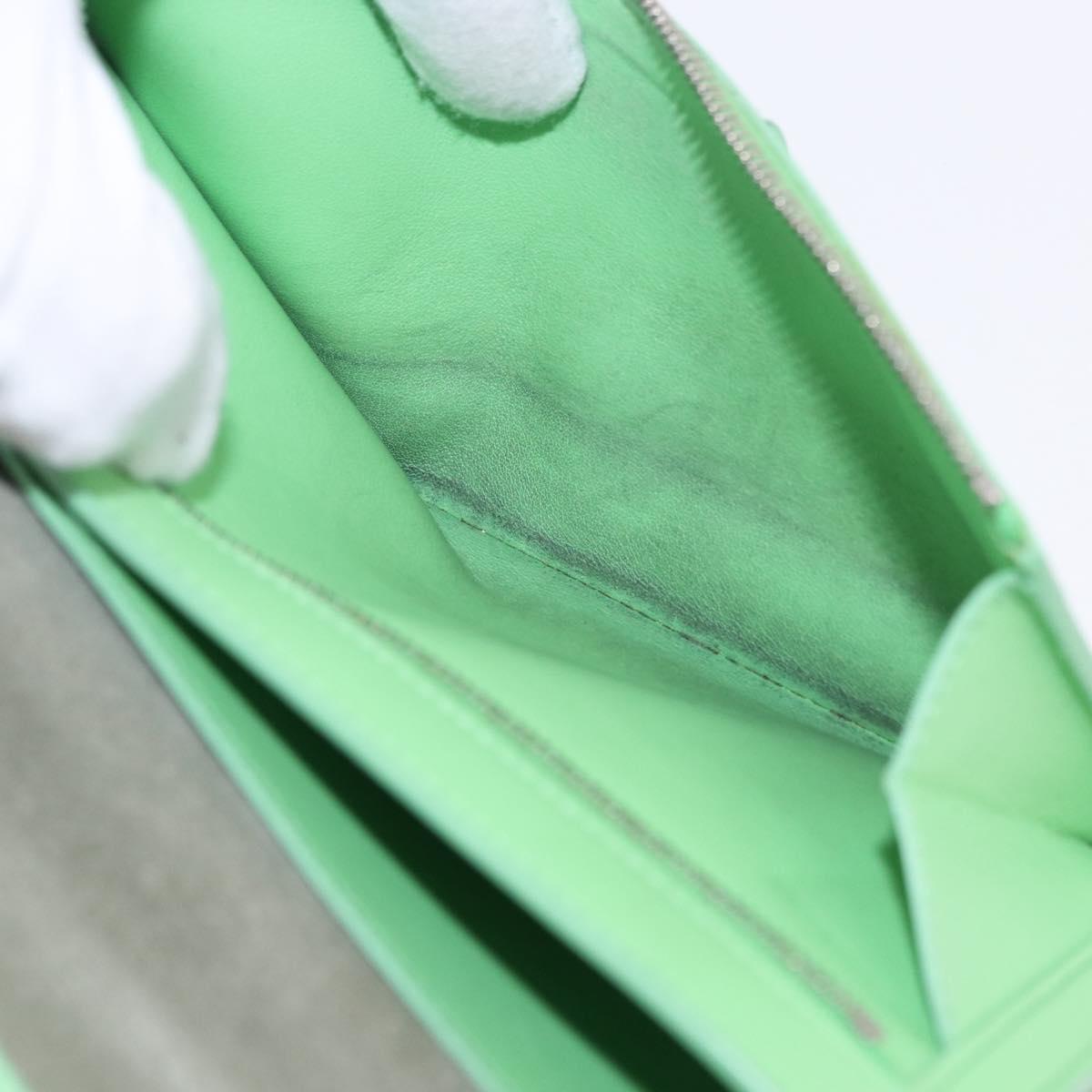 CELINE Bifold Wallet Leather Beige Green Auth ar14185