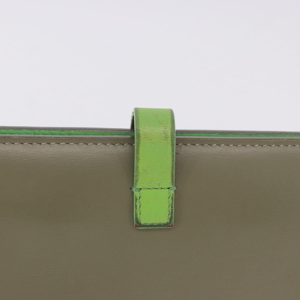 CELINE Bifold Wallet Leather Beige Green Auth ar14185