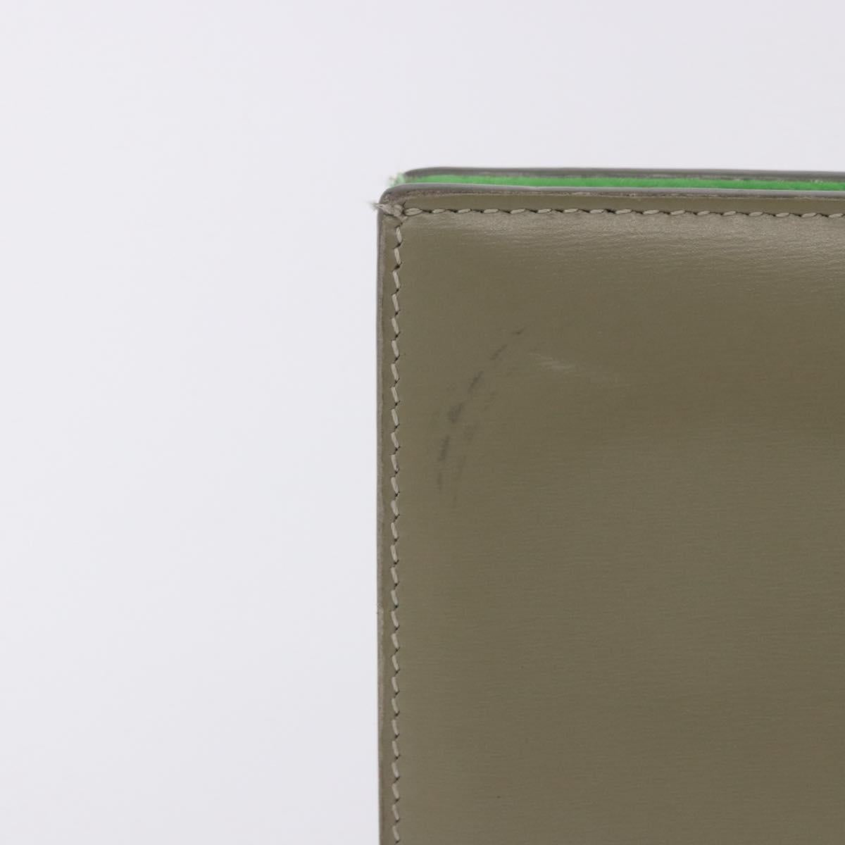 CELINE Bifold Wallet Leather Beige Green Auth ar14185