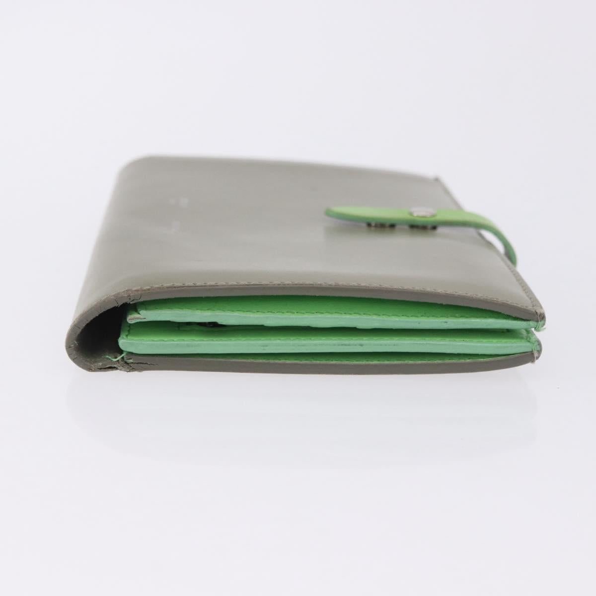 CELINE Bifold Wallet Leather Beige Green Auth ar14185