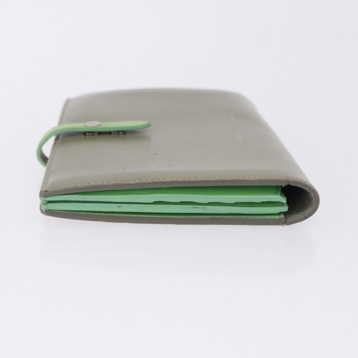 CELINE Bifold Wallet Leather Beige Green Auth ar14185