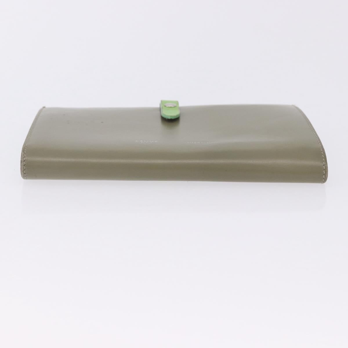 CELINE Bifold Wallet Leather Beige Green Auth ar14185