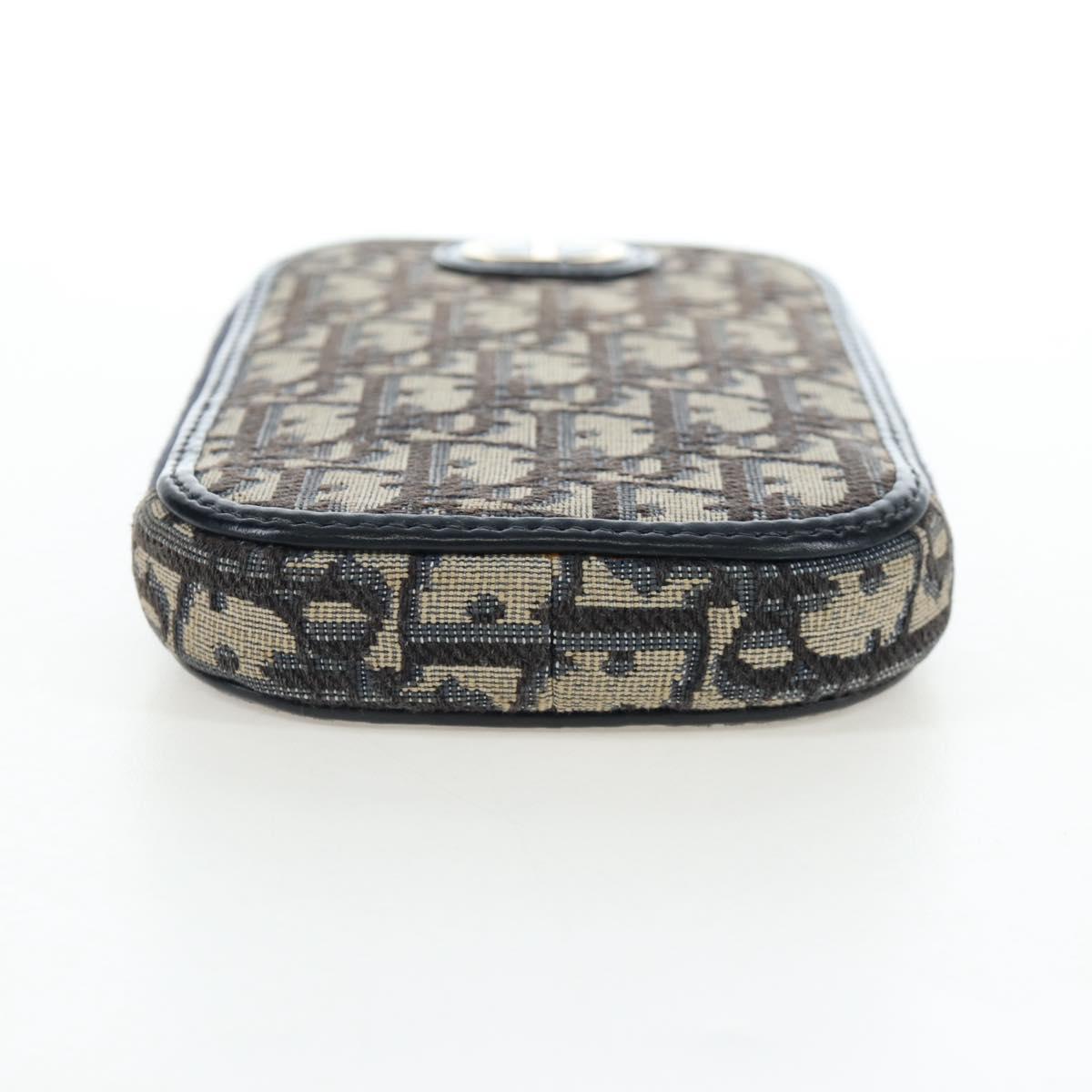 Christian Dior Oblique Jacquard Phone Shoulder Pouch Navy Gold Auth ar14186V