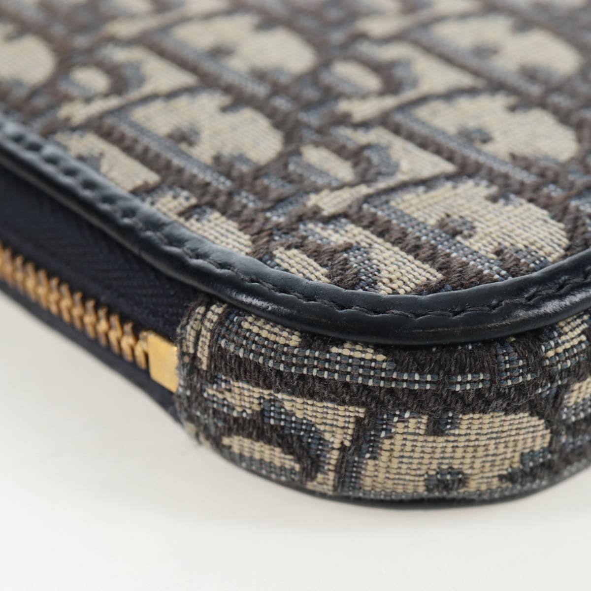 Christian Dior Oblique Jacquard Phone Shoulder Pouch Navy Gold Auth ar14186V