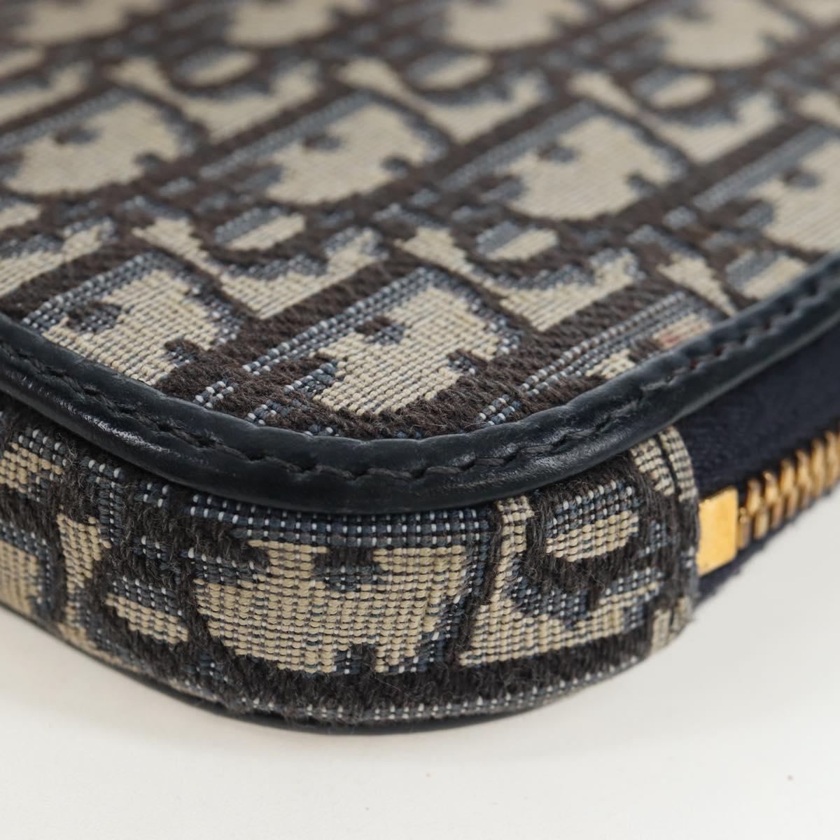 Christian Dior Oblique Jacquard Phone Shoulder Pouch Navy Gold Auth ar14186V