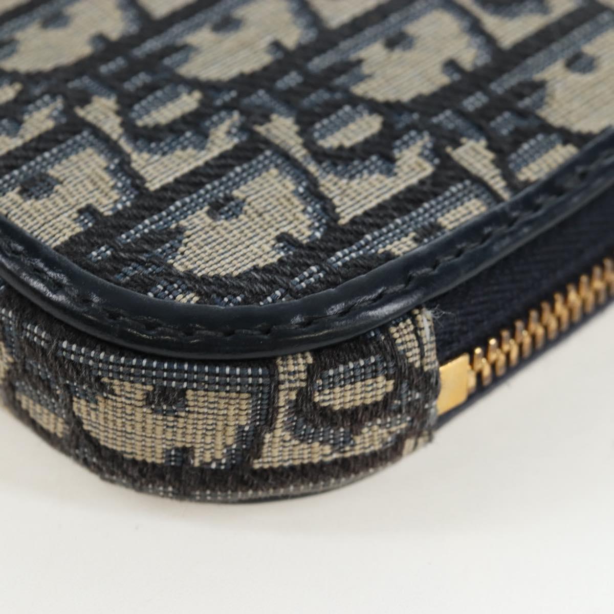 Christian Dior Oblique Jacquard Phone Shoulder Pouch Navy Gold Auth ar14186V
