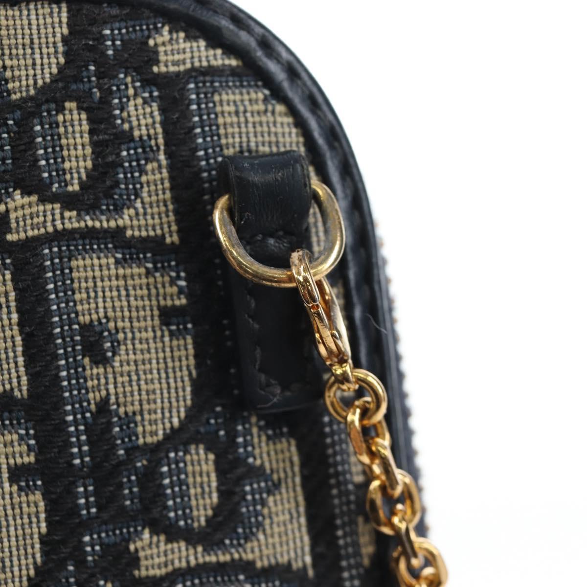 Christian Dior Oblique Jacquard Phone Shoulder Pouch Navy Gold Auth ar14186V