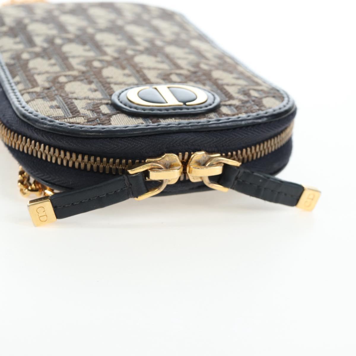 Christian Dior Oblique Jacquard Phone Shoulder Pouch Navy Gold Auth ar14186V