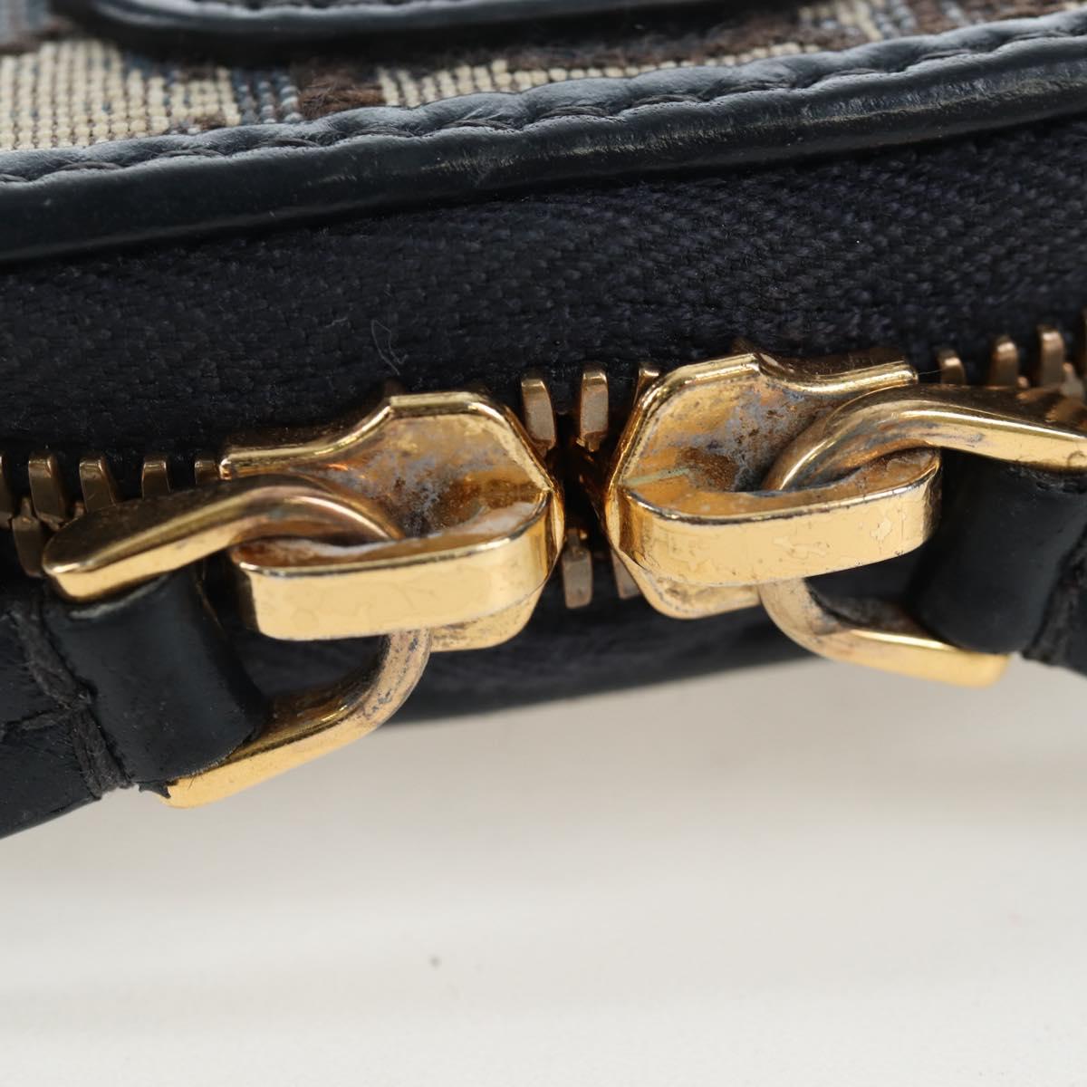 Christian Dior Oblique Jacquard Phone Shoulder Pouch Navy Gold Auth ar14186V