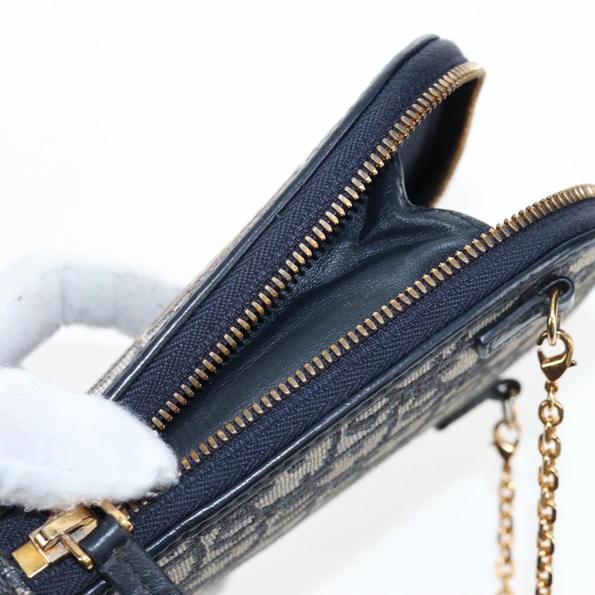Christian Dior Oblique Jacquard Phone Shoulder Pouch Navy Gold Auth ar14186V