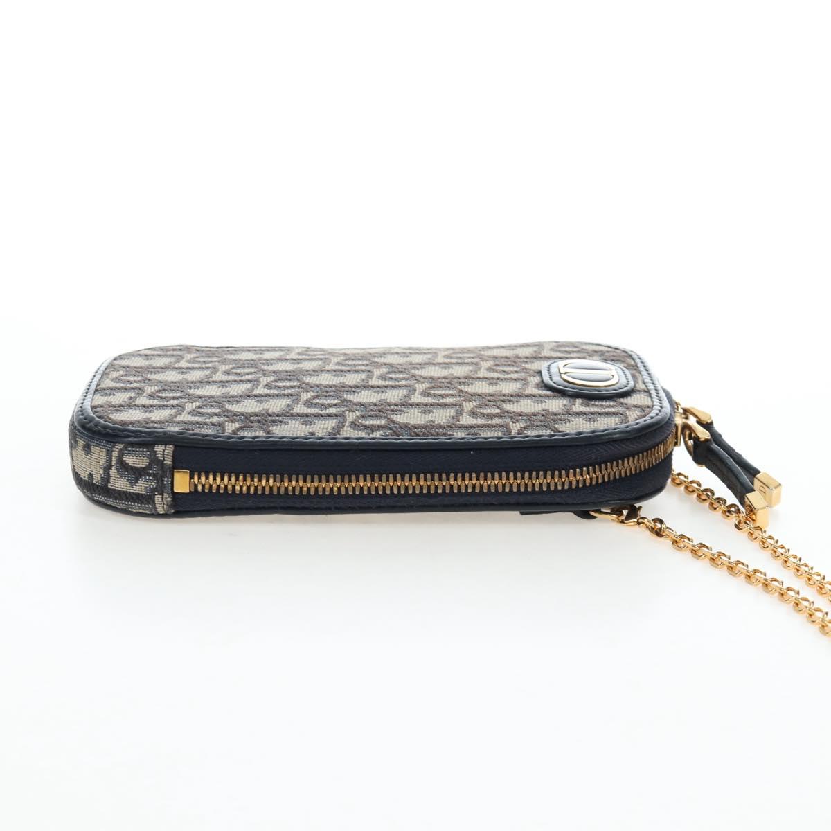 Christian Dior Oblique Jacquard Phone Shoulder Pouch Navy Gold Auth ar14186V