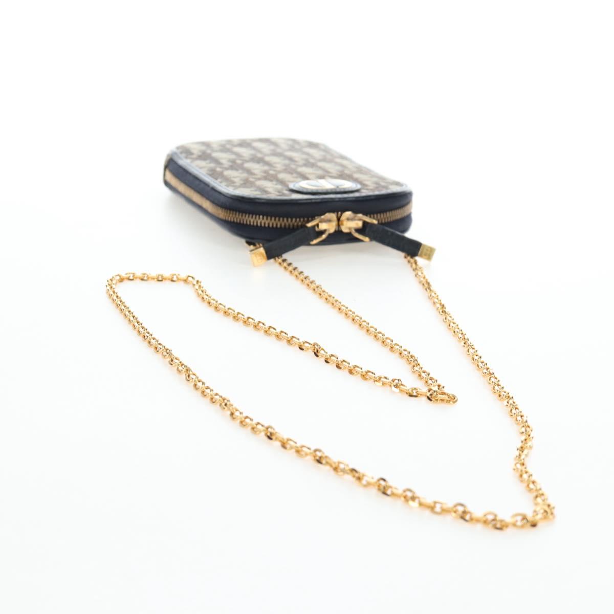 Christian Dior Oblique Jacquard Phone Shoulder Pouch Navy Gold Auth ar14186V
