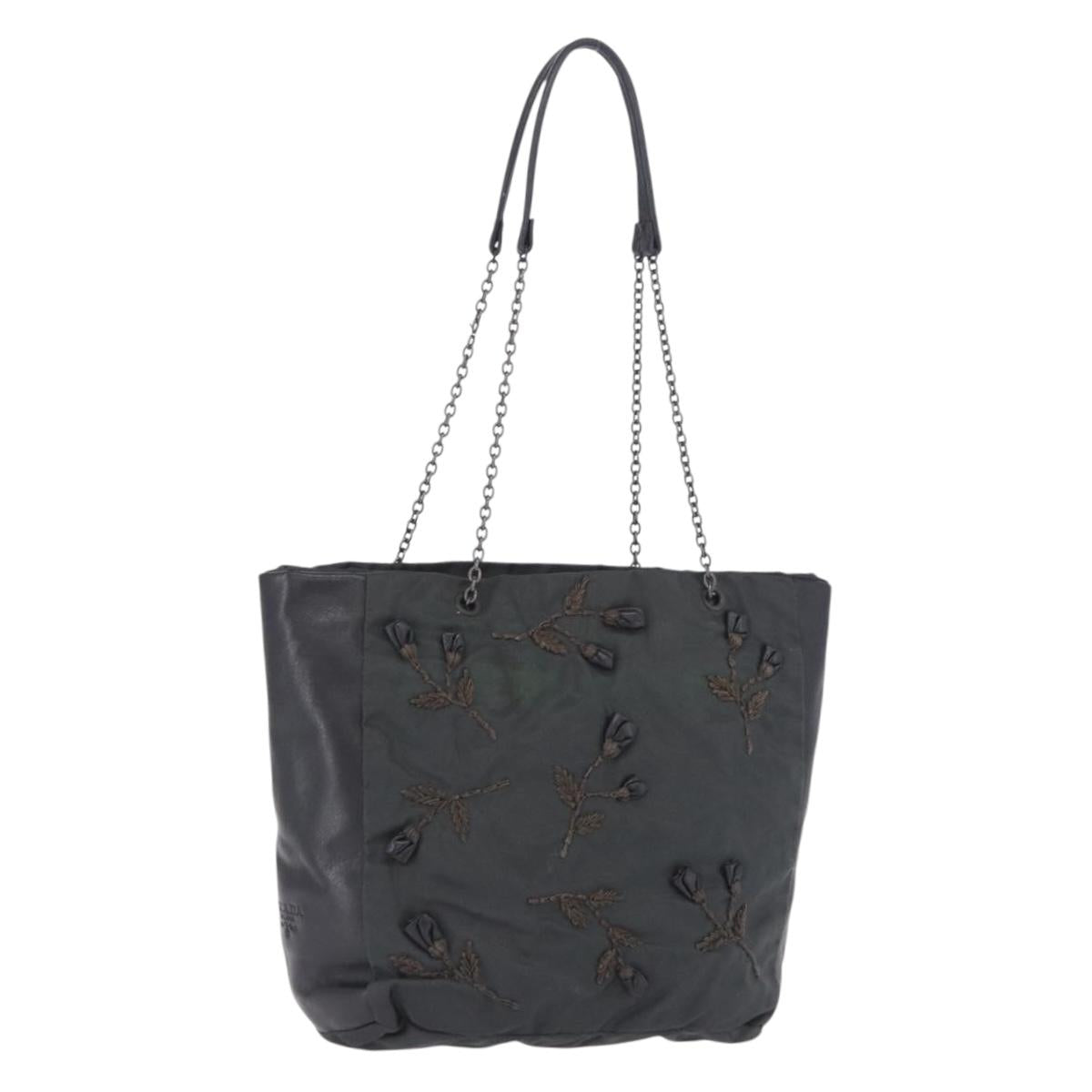 PRADA Chain Tote Bag Nylon Green Auth ar14194