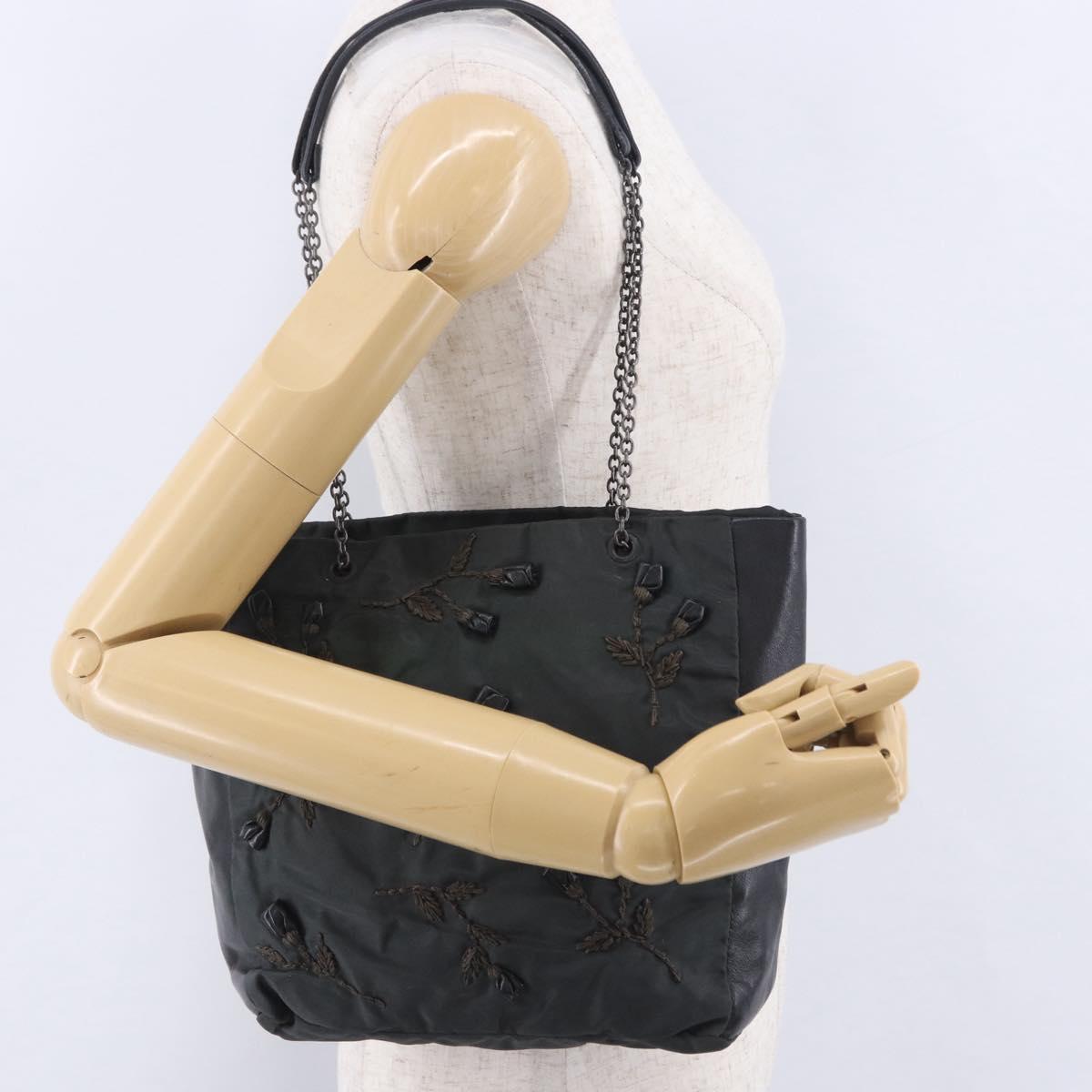 PRADA Chain Tote Bag Nylon Green Auth ar14194