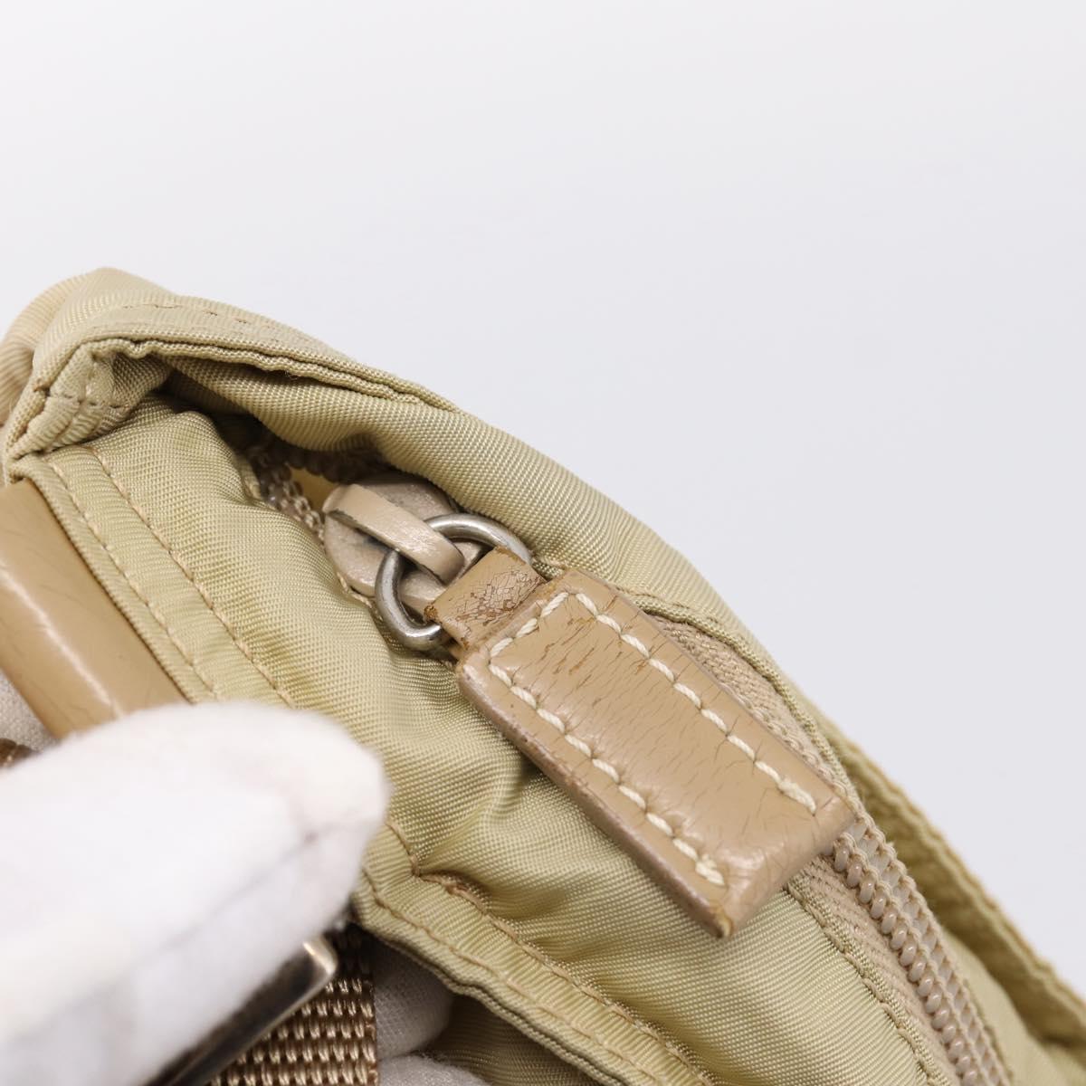 PRADA Shoulder Bag Nylon Beige Silver Auth ar14195
