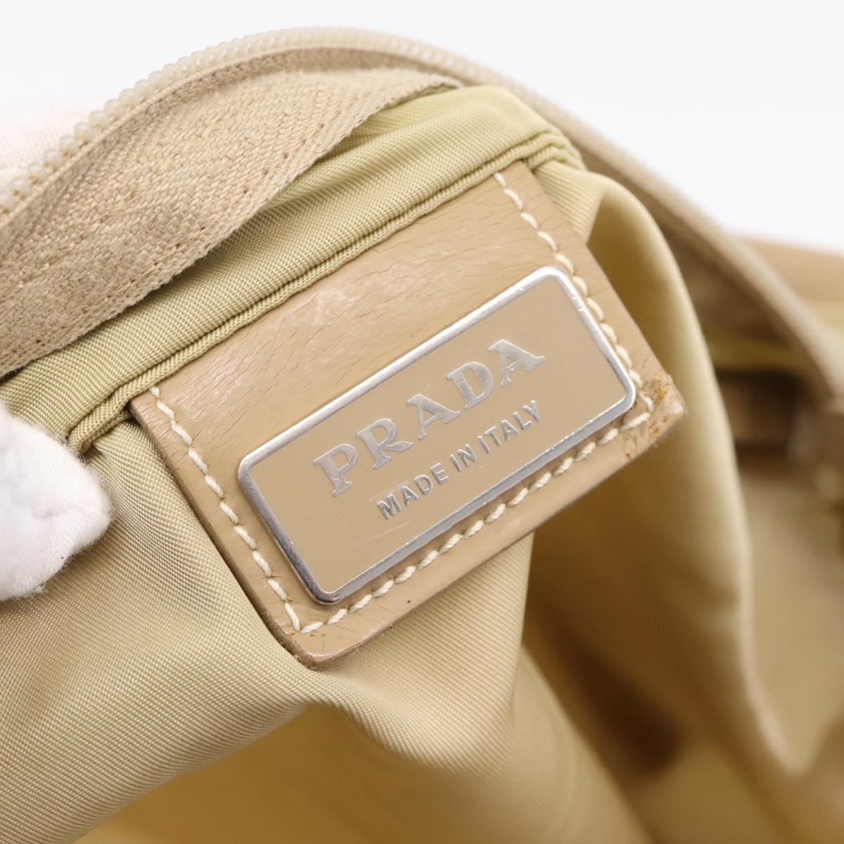 PRADA Shoulder Bag Nylon Beige Silver Auth ar14195