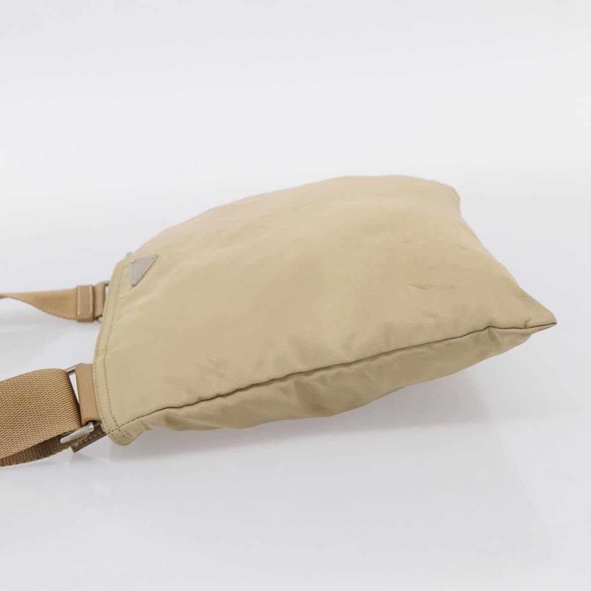 PRADA Shoulder Bag Nylon Beige Silver Auth ar14195